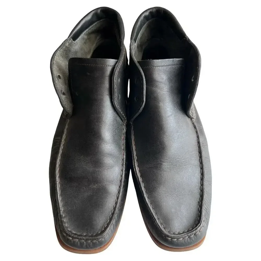 Vintage Gucci Men's Black Leather High Top Boat Shoes Moc Toe 41 Italy